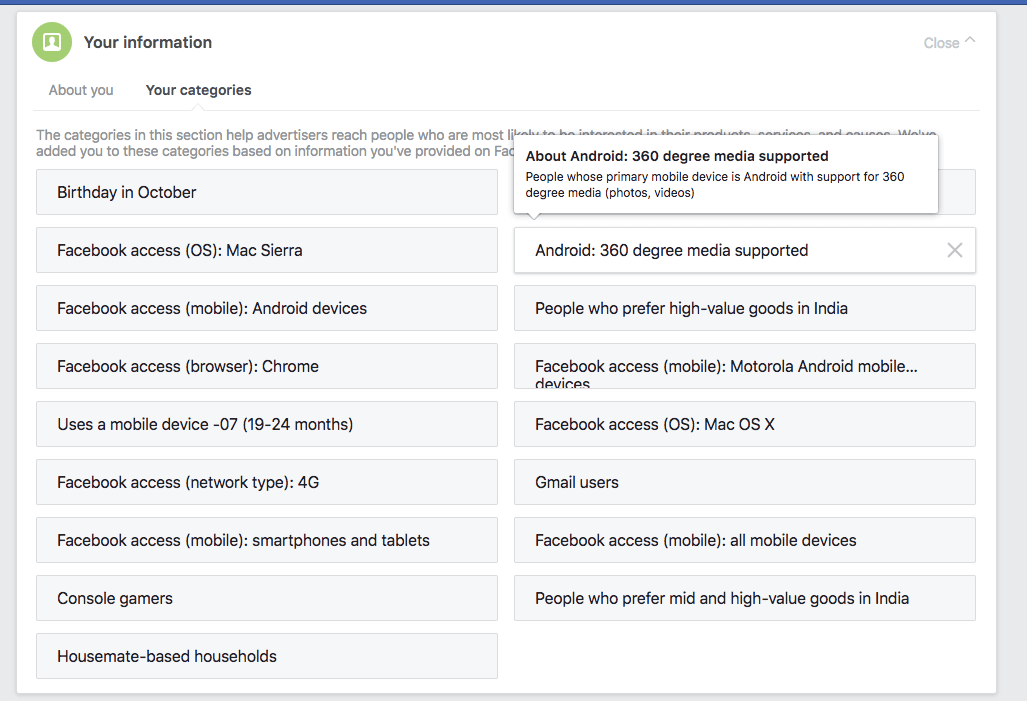 ads data collected by facebook