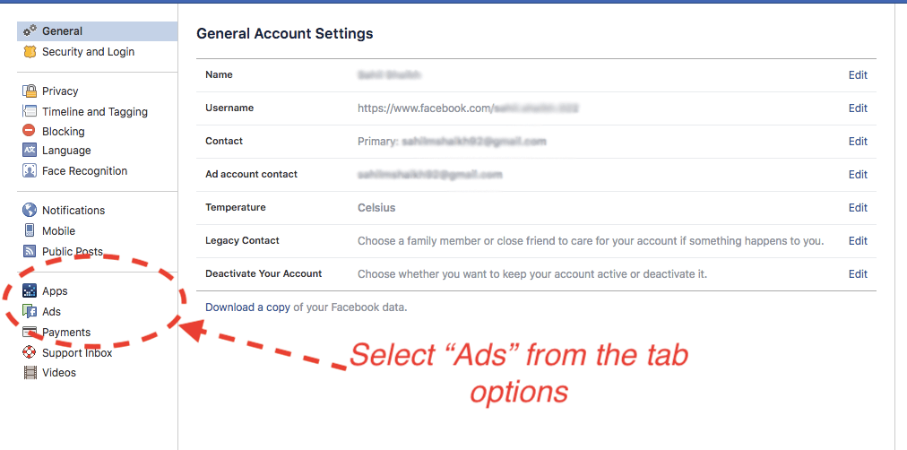 facebook ads privacy settings page